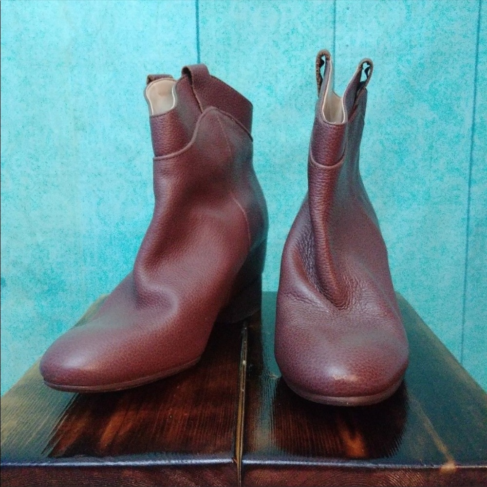 Zara western style brown leather heeled booties pull on pointed toe ankle boots - Picture 6 of 8